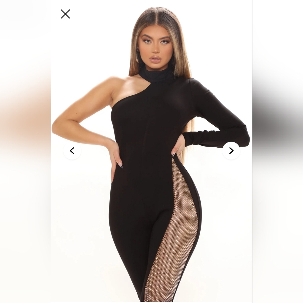Fashion Nova See Me Shine Embellished Jumpsuit Size M NEW - Picture 3 of 9